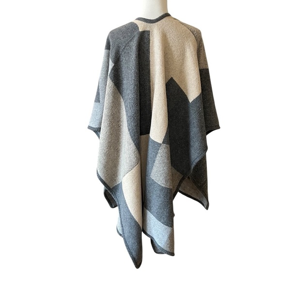 MERCANTILE PORTLAND LUXURY WRAP SHAWL CAPE COLORBLOCK  WOOL COUNTRY CHIC MODERN - Picture 5 of 10